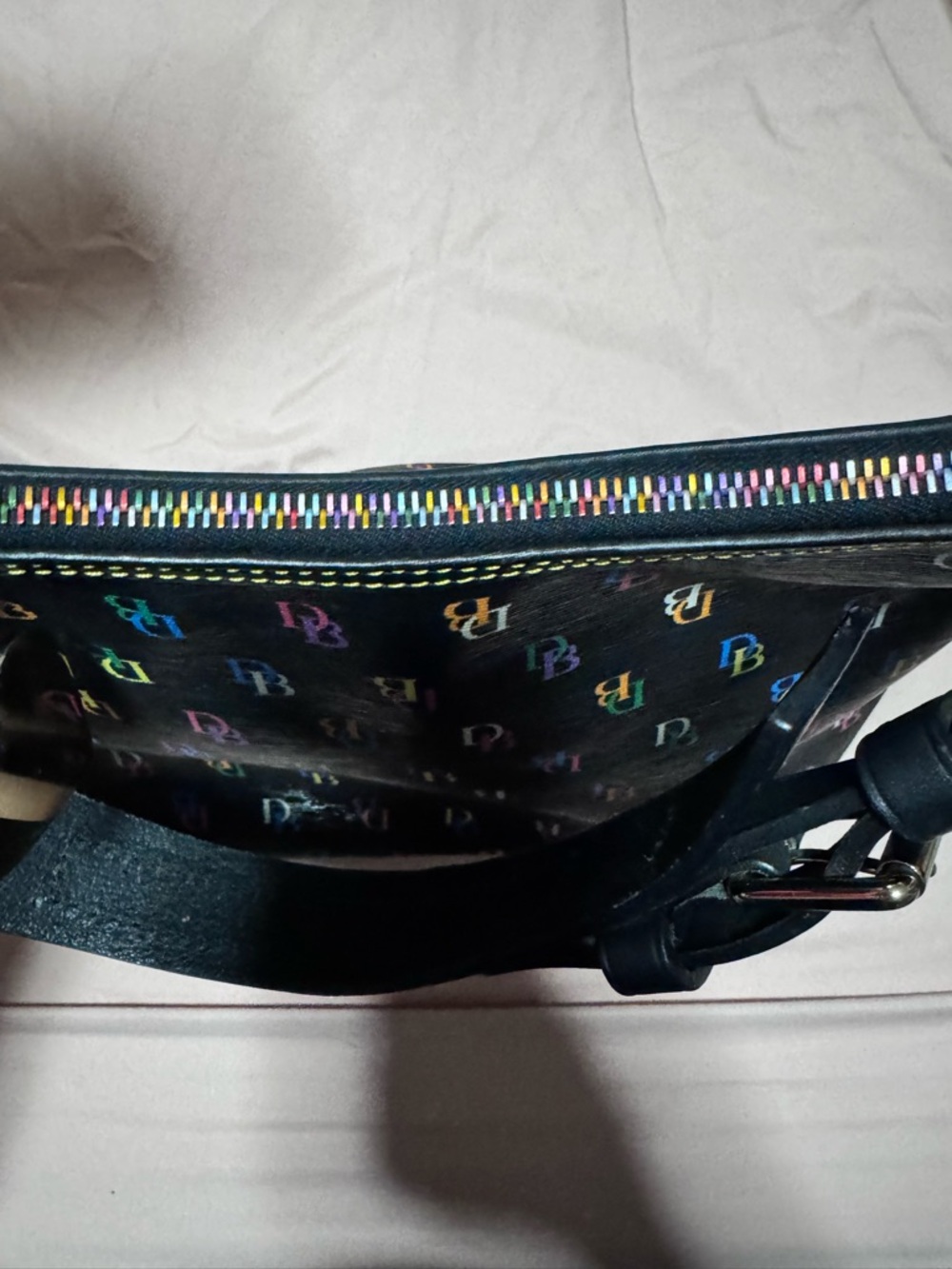 Rare Dooney & Bourke Black Multicolor Logo Hobo Shoulder Bag - Picture 7 of 11